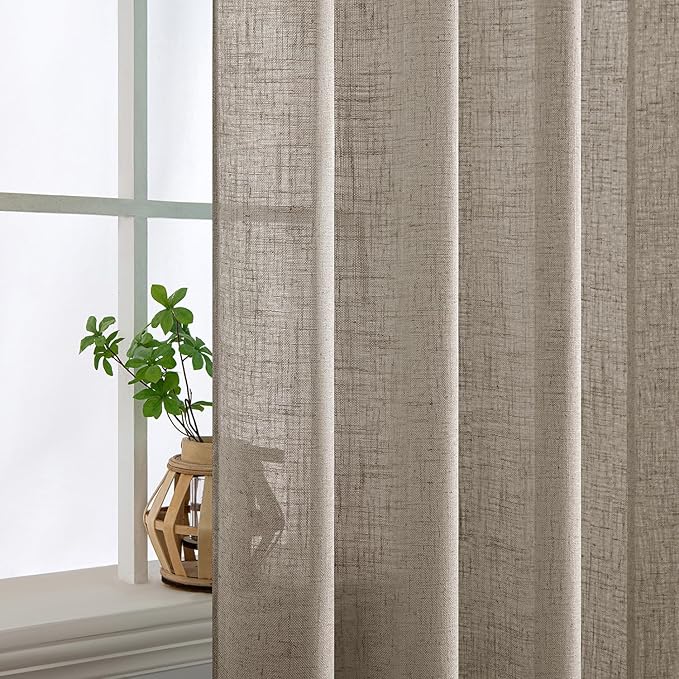 MIULEE Burlywood Birch Linen Curtains 84 Inch Length 2 Panels for Bedroom Living Room, Soft Linen Textured Window Drapes Semi Sheer Light Filtering Back Tab Rod Pocket Farmhouse Burlap Look Decor