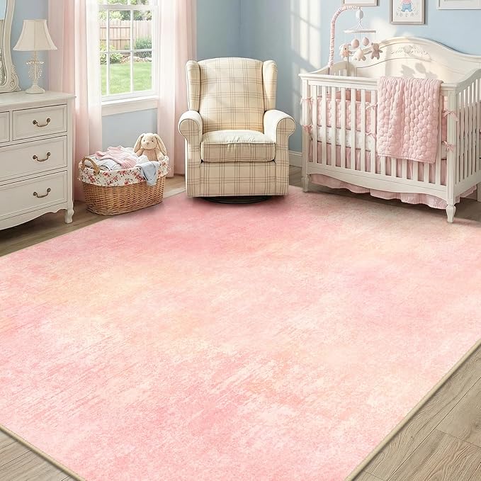 Washable Area Rugs 5'x7' Non-Slip Modern Abstract Soft for Living Room Entryway Bedroom Nursery, Print Pattern, Light Pink