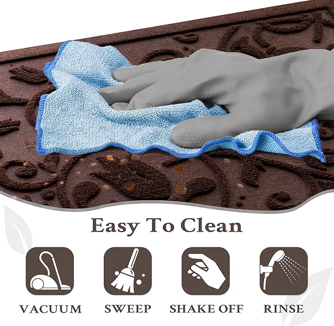 ViveNest Boho Coffee Brown Floral Leaves Outdoor Indoor Entrance Doormats, Absorbent Durable Heavy Duty Welcome Front Door Mat,Thick Natural Rubber Back,Easy Clean Entryway Mat 17x30 Inch, Low Profile