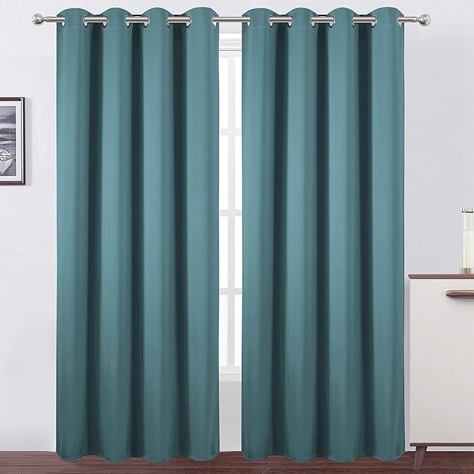 LEMOMO Blackout Curtains 66 x 95 inch/Sea Teal Curtains Set of 2 Panels/Thermal Insulated Room Darkening Bedroom Curtains