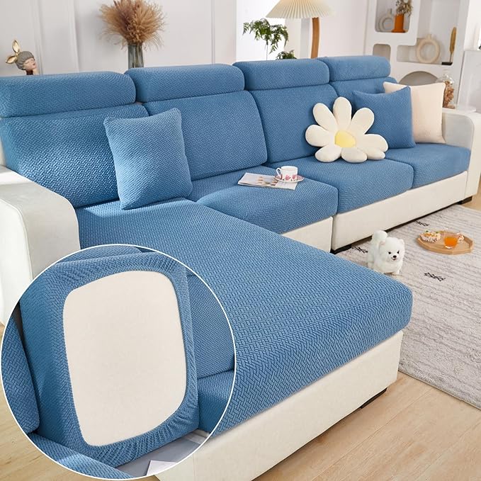 Couch Cushion Covers for Sofa Couch Covers Wear-Resistant Universal Sofa Cover Washable Stretch for Sectional Slipcovers (Texture-Blue,Back Cover L)