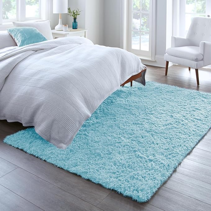 Ophanie 5x8 Light Blue Rugs for Living Room, Kids Nursery Rug Aesthetic, Playroom Area Rugs for Boys Girls Teen Home Decor, Fluffy Fuzzy Soft Plush Shaggy Bedside Floor Bedroom Carpet for Teen