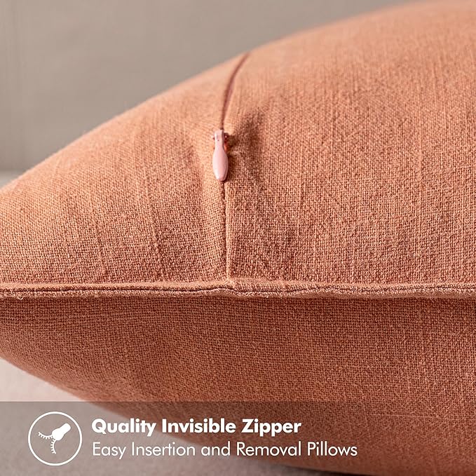 MIULEE Decorative Linen Euro Sham Pillow Covers 22x22 Inch Coral Boho Farmhouse Neutral Spring Couch Throw Pillows for Bed Pack of 2 Accent Modern Pillowcase Summer Sofa Livingroom Home Decor