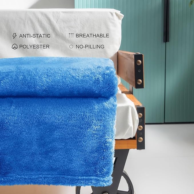 Exclusivo Mezcla Plush Fuzzy Fleece Throw Blanket Extra Large, Super Soft, Fluffy and Warm Blankets for Couch, Bed, All Season (Cobalt Blue, 50x70 inches)