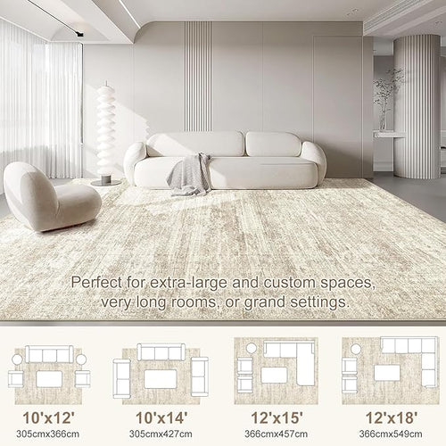 10x12 Area Rug Living Room Rugs - Washable Neutral Modern Abstract Soft Thin Rug Indoor Floor No Slip Rug Carpet for Bedroom Under Dining Table Home Office Decor - Beige/Brown