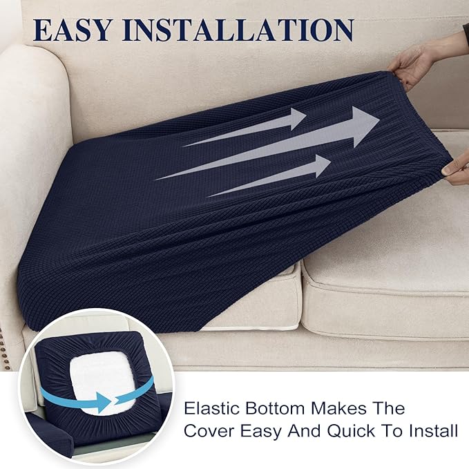 Couch Cushion Covers Seat Cushion Cover Stretch Couch Cover Separate Sectional Sofa Slipcovers Furniture Protector(3 Pieces for Seat or Sofa Backrest, Navy)