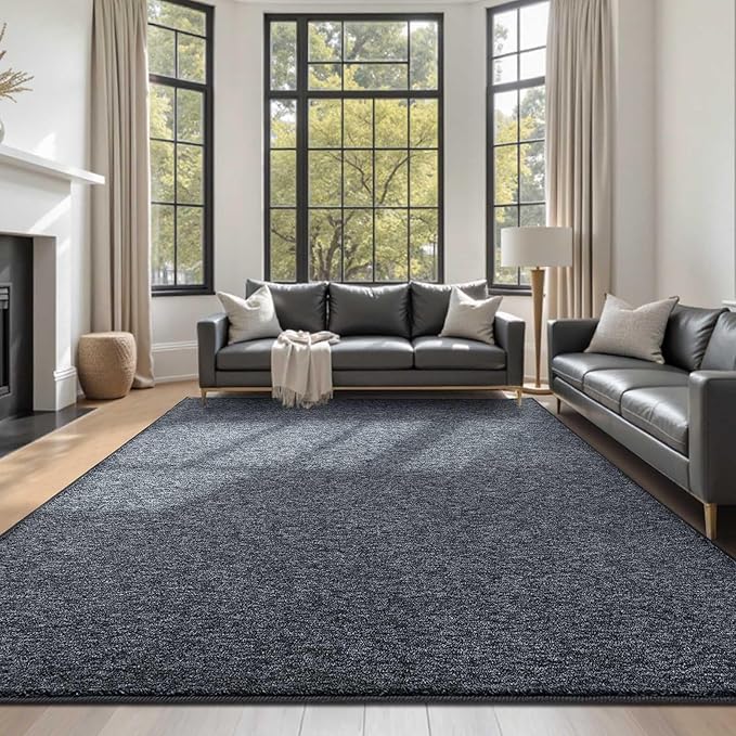 FinRèc 7x10 Washable Area Rugs for Bedroom Living Room, Low Pile Thin Rug Solid Color, Non-Slip Carpet Indoor for Home Decor (Grey)