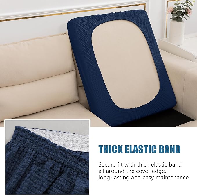 Water Repellent Sofa Seat Cushion Covers Stretch Furniture Protector Slip Covers for Settee Sofa Seat Cushion in Home Living Room (Large, Navy)