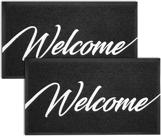 EARTHALL Door Mat 2-Pack Outside Inside Welcome Doormat 30"x17.5" Durable Floor Mat Non Slip Rug Ultra Absorb Mud Easy Clean Front Doormat for Garage, Entryway, Patio, High Traffic Areas, Black