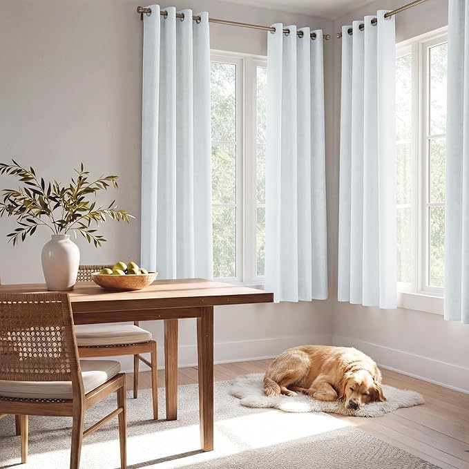 NICETOWN Farmhouse 100% Blackout Linen Curtains for Bedroom, Off White, 52" W x 63" L, Set of 2, Burlap Textured Textured Linen Look Privacy Window Treatment for Kitchen