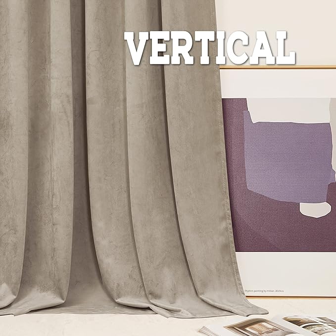 RYB HOME Camel Beige Velvet Curtains 102 inches with Hook Belt, Soft Fabric Room Darkening Thermal Insulated Luxurious Home Decor Curtains for Living Room Bedroom, W 52" x L 102", 2 Panels Set