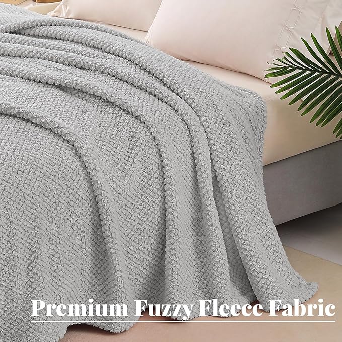 Whale Flotilla Extra Large Fuzzy Fleece Throw Blanket for Couch, 50x70 Inch Fluffy Warm Soft Jacquard Blankets for All Season, Lightweight and Cozy, Light Grey