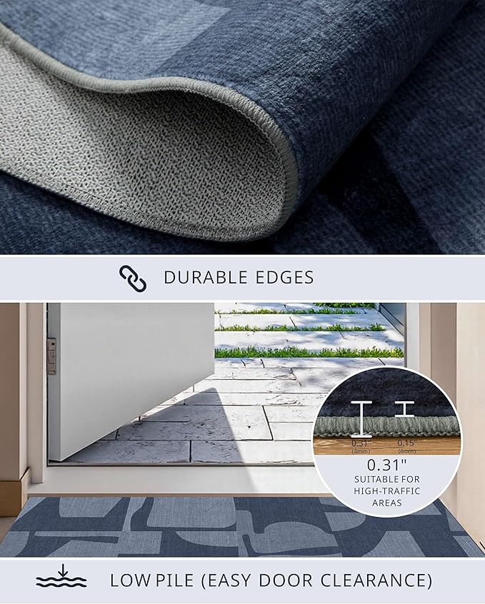 Latte&Fog 6x9 Area Rugs for Living Room Bedroom, Modern Abstract Washable Rug, Boho Non Slip Low Pile Carpet for Indoor Dining Room, Dorm, Classroom, College Dorm, Farmhouse and Kids Room - Navy Blue