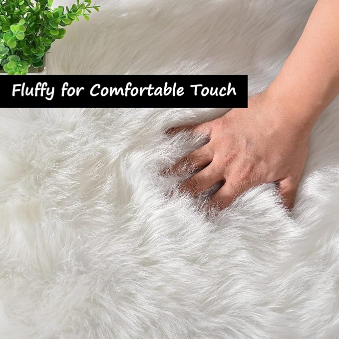Goolela White Area Rug 10x12 Fluffy Fuzzy Sheepskin Carpet for Living Room Bedroom Furry Faux Fur Shaggy Washable Rectangle