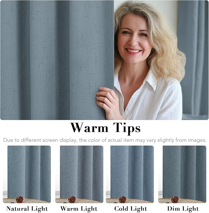 H.VERSAILTEX Linen Blackout Curtains 72 Inches Long 100% Blackout Thermal Insulated Textured Linen Look Curtain Draperies Anti-Rust Grommet, Energy Saving with White Liner, 2 Panels, Stone Blue