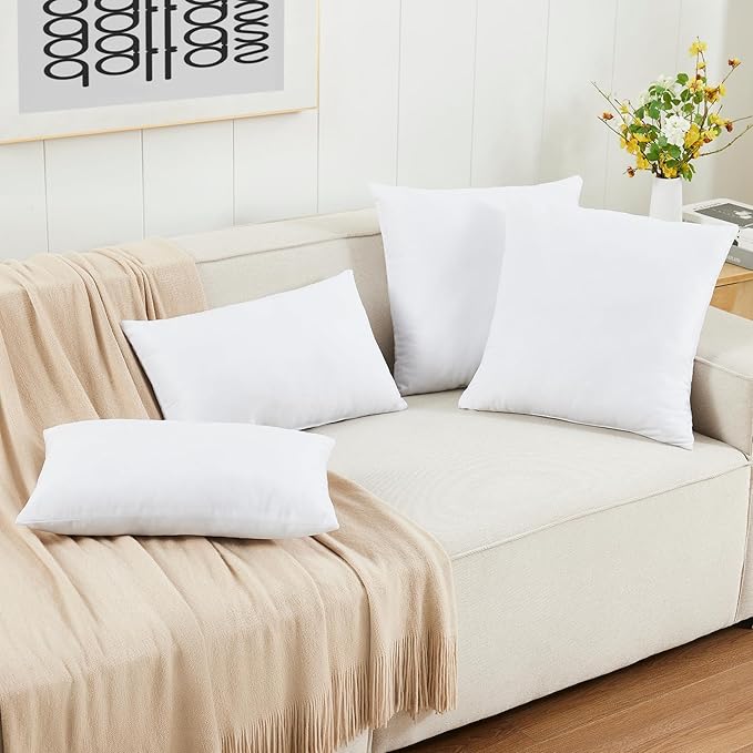 LANE LINEN Synthetic Down Filled Velvet Throw Pillow Inserts Pack of 2 White - 18 x 18 Inches Cushion Inserts for Couch, Bed & Living Room Décor - Indoor Decorative Pillows Made in Canada