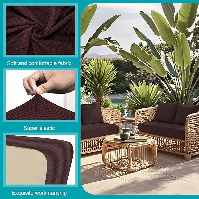 12Pcs Stretch Patio Cushion Covers,Outdoor Couch Covers Replacement,Outdoor Couch & Sofa Slipcovers,for Patio Furniture Cushion Covers,Washable Reusable Furniture Protector (Coffee,Cover Only)