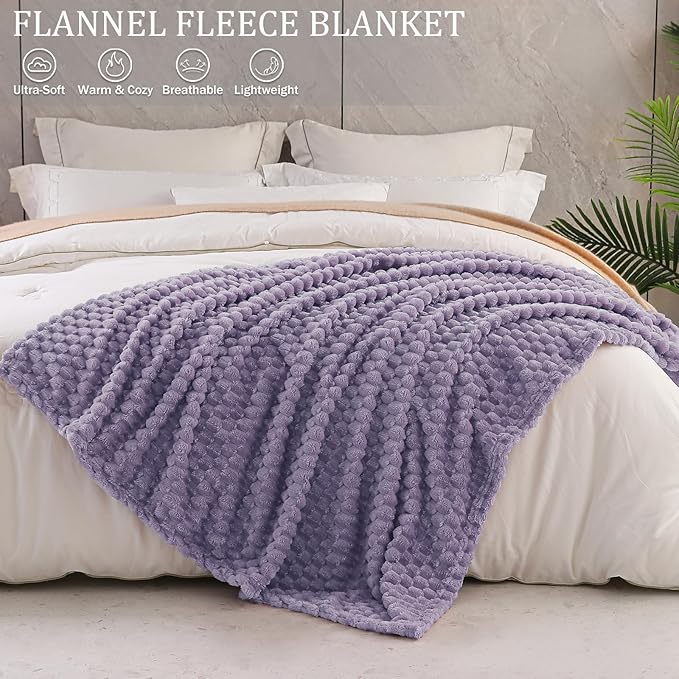 Exclusivo Mezcla Fleece Twin Blanket for Bed, Extra Large Fuzzy Grayish Purple Bed Blankets, Soft Cozy Plush Sofa Throws for All Seasons, 90x66 Inches