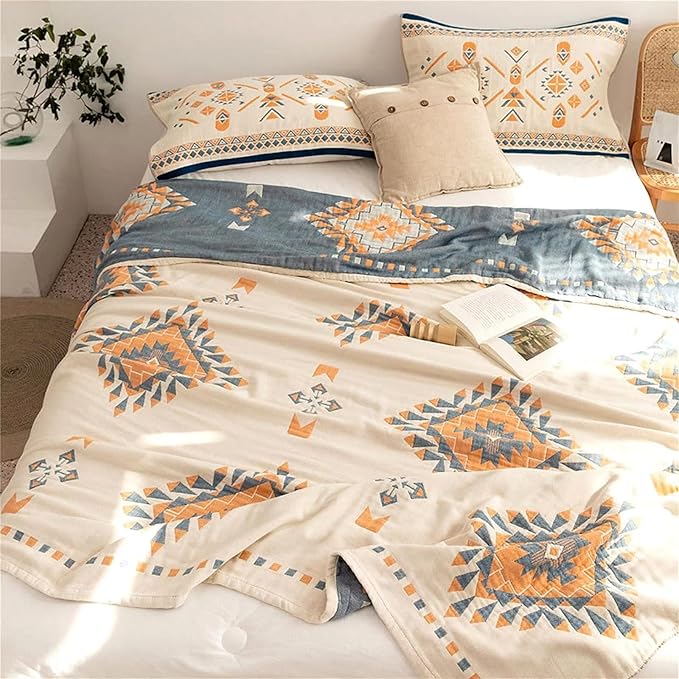 MSGKV Spring Blankets Cotton Throw Blanket 60''x 80'' Muslin Blanket for Couch Bed Chair, Soft Bed Cotton Quilted Boho Quilts Blankets Gifts for Women
