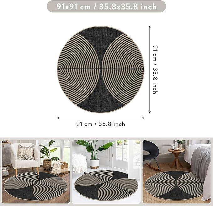 Lahome Enfys Modern Rainbow Round Washable Rug, 3ft Circular Indoor Outdoor Entryway Patio Rug, Farmhouse Non Slip Non Shedding Small Round Carpet for Bedroom Porch Living Room Decor