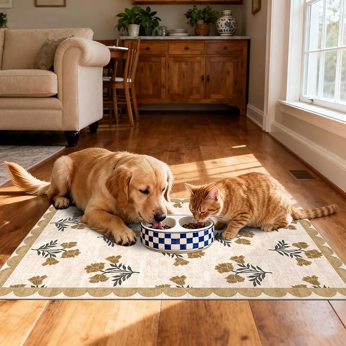 Floral Outdoor Rug - 28" x 43" Front Door Mat Indoor Outside Entrance Non-Slip Washable Outdoor Mat Beige Vintage Farmhouse Rug for Entryway Kitchen Bedroom Layered Doormat for Front Porch