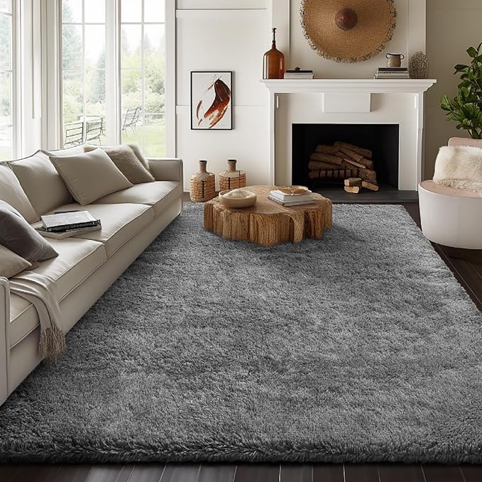Ophanie 7x9 Area Rugs, Upgrade Non-Slip Fluffy Soft Rugs for Living Room, Large Shag Grey Fuzzy Plush Rug, Gray Shaggy Big Carpets for Bedroom, Kids Boys Girls Dorm Nursery Home Decor Aesthetic