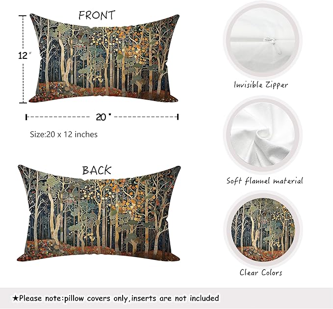 Rustic William Morris Inspired Autumn Forest Pillow Covers 12x20 Set of 2,Vintage Botanical Nature Landscape Decorative Throw Pillow Covers for Home Bedroom Living Room,Fall Home Room Decor