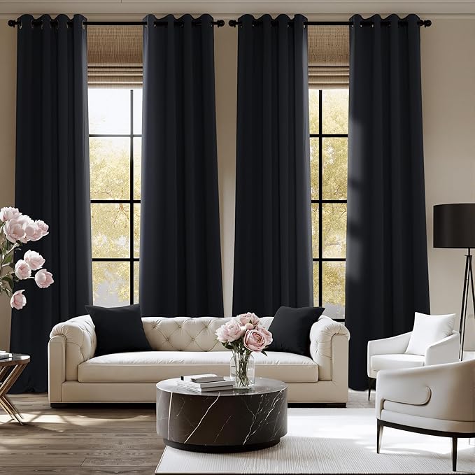 NICETOWN Room Darkening Draperies Curtains Panels, 2 Panels Black W52 x L63