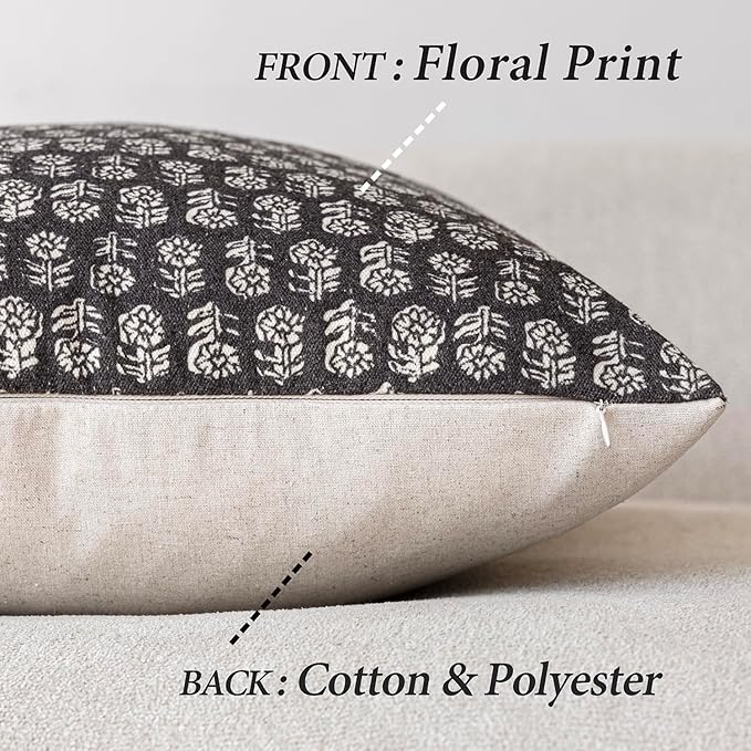 Foindtower Set of 2 Decorative Neutral Body Lumbar Throw Pillow Covers Vintage Accent Farmhouse Cushion Covers Boho Floral Home Decor for Sofa Couch Chair Bedroom Living Room,14×36 Inch,Black