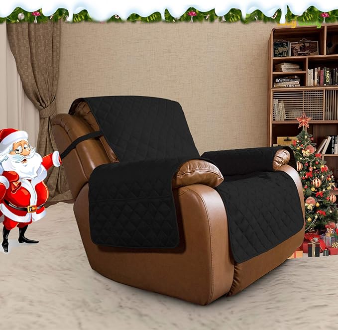 Easy-Going Oversized Recliner Cover Reversible Couch Cover Sofa Cover for Living Room Water Resistant Furniture Protector with Elastic Straps for Pets Dog (Oversized Recliner, Black/Beige)
