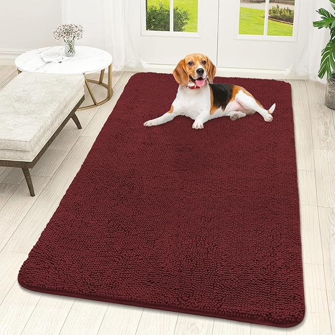 OLANLY Dog Door Mat for Muddy Paws 59x32, Absorbs Moisture and Dirt, Absorbent Non-Slip Washable Doormat, Quick Dry Chenille Mud Mat, Entry Indoor Entryway Carpet for Inside Floor, Caramel Russet