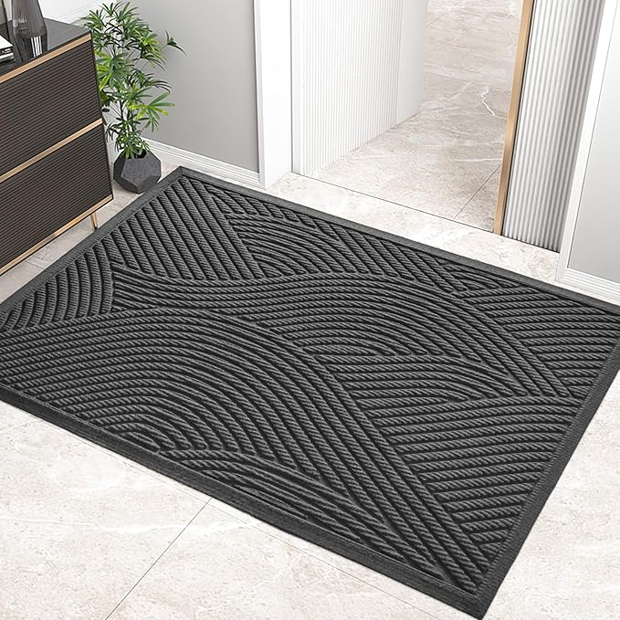 HIYARD Sturdy Front Door Mat, Absorbent Muddy Dirt Resist Welcome Door Mats Outdoor Indoor, Stain and Fade Resistant, Non-Slip Backing Entry Mat Low Profile Doormat for Entryway, 47×32, Grey