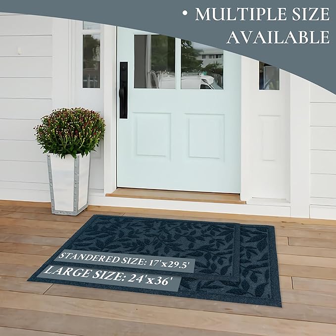 Blue Leaves Outdoor Indoor Entrance Doormats, Absorbent Durable Heavy Duty Welcome Front Door Mat,Thick Natural Rubber Back,Easy Clean Entryway Mat 23x35 Inch, Low Profile