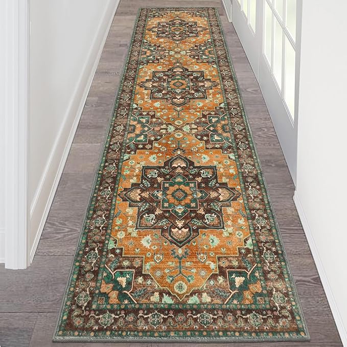 HEBE Hallway Runner Rug 2'x8' Washable Vintage Distressed Area Rugs Non Slip Laundry Rug Runner Boho Floor Carpet Runners for Hallways Entryway Laundry Room Kitchen Bathroom