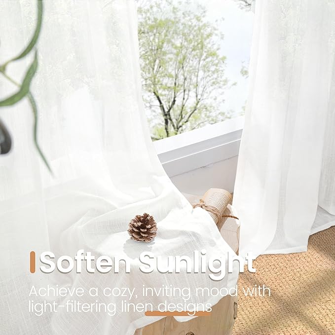 Curtain Panels in White Linen Blend, Light-Filtering, Set of 2, 72 Inch