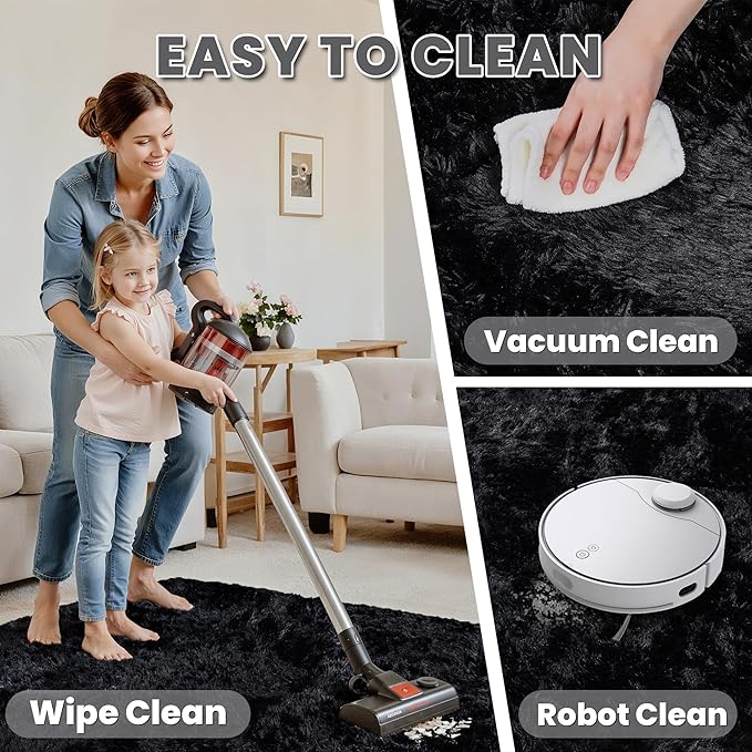 6x9 Area Rugs for Living Room Rug: Soft Fluffy Shag Black Rugs for Bedroom, Non-Slip Large Fuzzy Plush Rug Indoor Floor Carpet for Nursery Kids Boys Girls Room, Dorms, Playroom, Modern Home Decor