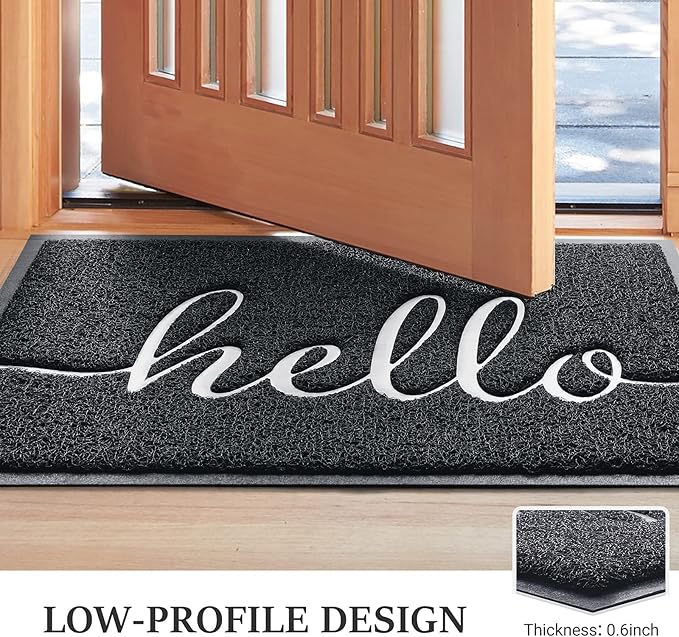 BeneathYourFeet Door Mat (30"x17.5",Black), Welcome Mat Low Profile Front Doormat Floor Mat Non Slip Rugs for Entryway, Patio, High Traffic Areas