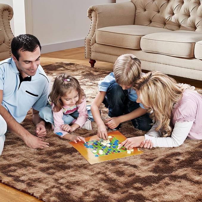 KNZE 8' x 10' Brown Modern Shag Area Rug, Luxuriously Plush, High Pile, Fluffy, Washable, Non Slip, Fade Resistant, Rectangular, Indoor, Bedroom, Living Room, Playroom, Dorm Room