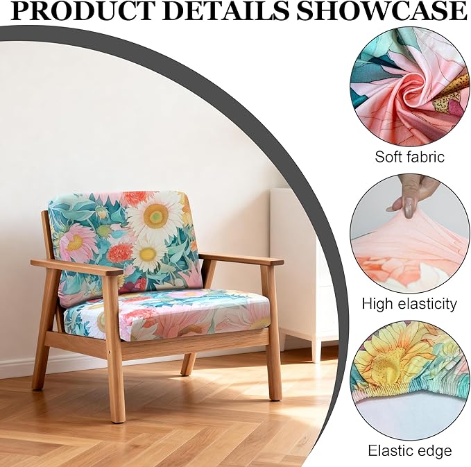 4Pcs Patio Stretch Cushion Covers,Outdoor Sofa Replacement Cover Slipcovers for Patio Furniture Cushion Covers, Washable Reusable Furniture Protector