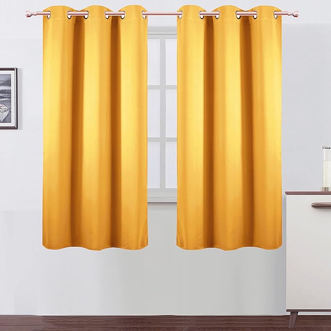 LEMOMO Yellow Blackout Curtains 34 x 63 Inch Length/Set of 2 Curtain Panels/Thermal Insulated Room Darkening Blackout Curtains for Bedroom