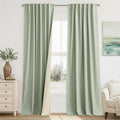RYB HOME 100% Blackout Sage Green Linen Curtains, Light & Heat Blocking Thermal Privacy Protection Neutral Window Drapes for Living Room Bedroom, 52" W x 96" L, 2 Panels Set