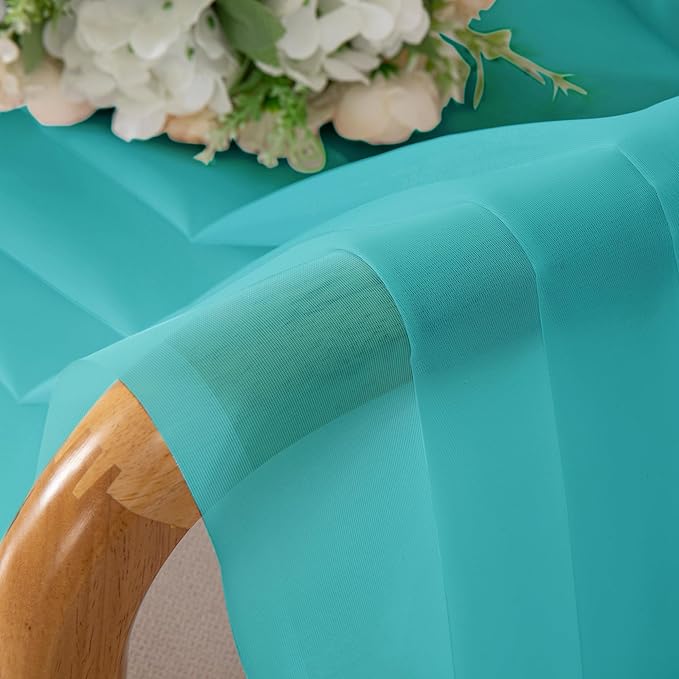 Chyhomenyc Turquoise Sheer Curtains 45 Inch Long 2 Panels, Light Filtering Rod Pocket Voile Short Curtains Drapes for Living Room Bedroom Small Windows, 42Wx45L Inches