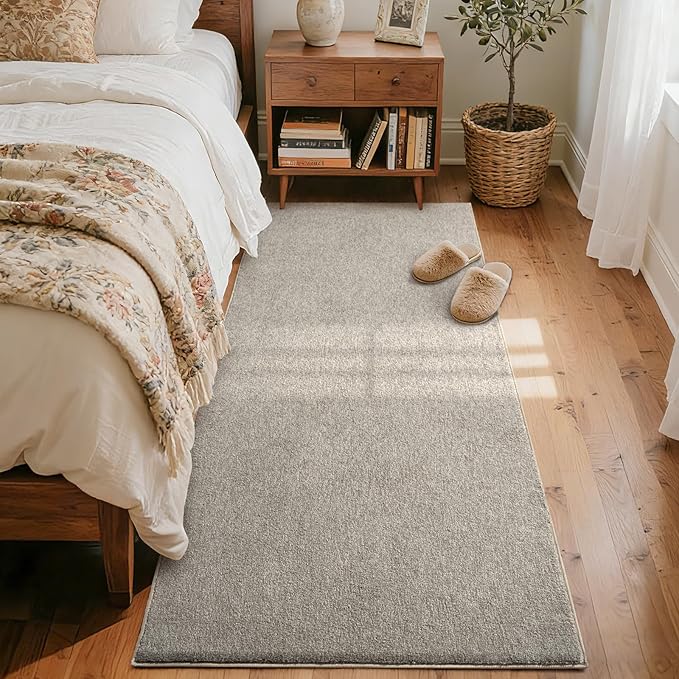 FinRèc 2x6 Washable Runner Rugs for Kitchen Hallway Bedroom, Low Pile Thin Rug Solid Color, Non-Slip Carpet Indoor for Home Decor (Light Tan)