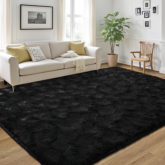LOCHAS Ultra Soft Indoor Modern Area Rugs Fluffy Living Room Carpets for Children Bedroom Home Decor Nursery Rug 4x6 Feet, Black