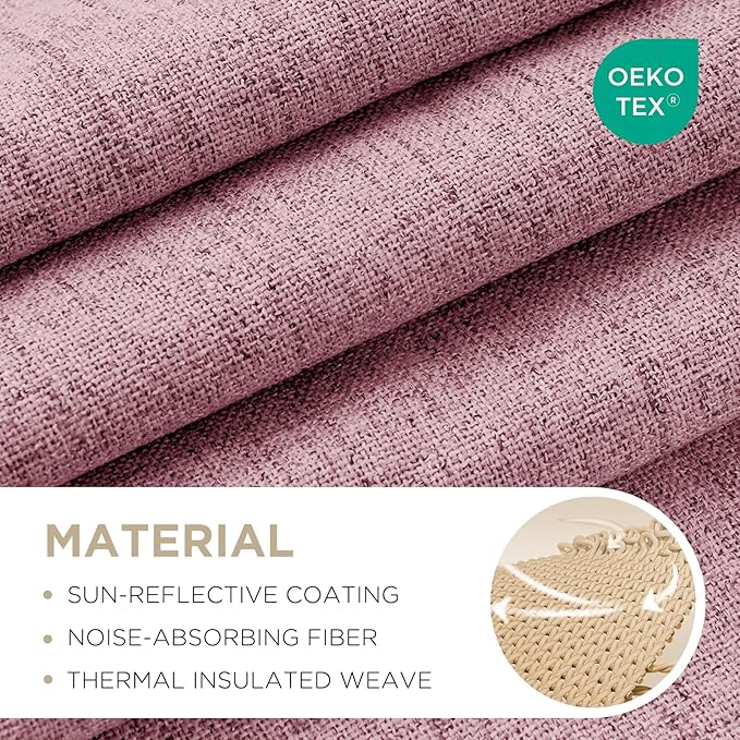 Joydeco Linen Blackout Curtains for Bedroom - 100% Light Blocking 1 Panels, Pink Drapes 100" W x 90" L, Thermal Insulated Room Darkening Curtains for Living Room, Rod Pocket & Back Tabs