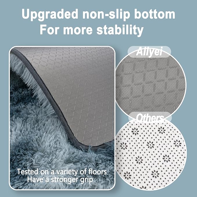 Soft Runner Rugs for Bedroom Hallways, 2x5 Tie-Dyed Blue Grey Fluffy Shag Throw Area Rug Non Slip for Bedside Dorm, Long Shaggy Furry Carpet for Nursery Living Room