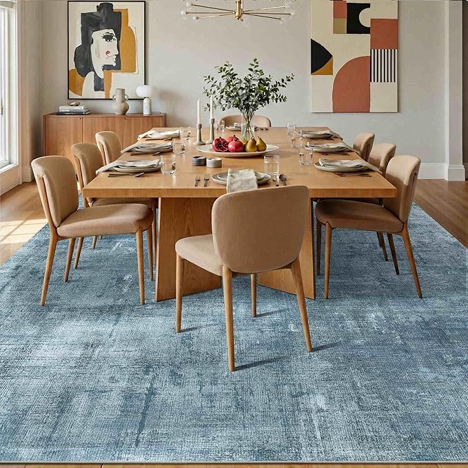 Latte&Fog 10x14 Area Rug for Living Room, Extra Large Blue Modern Abstract Washable Rugs, Boho Non Slip Low Pile Carpet for Indoor Bedroom Dining Room, Office, Dorm, Classroom and Farmhouse - Blue