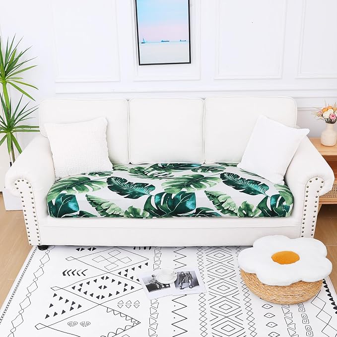 Smiry Printed Couch Cushion Covers, Stretch Soft Couch Covers for Sofa, Washable Non-Slip Sofa Slipcover Furniture Protector for Indoor and Outdoor (Large, Green)