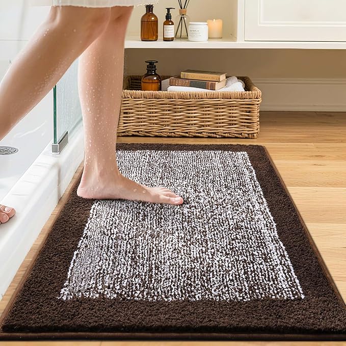 36x24 Large Bathroom Rugs Washable Non Slip, Brown Bath Mat for Bathroom Floor Tub, Soft Absorbent Quick Dry Mats for Shower, Bathtub,Home Decor