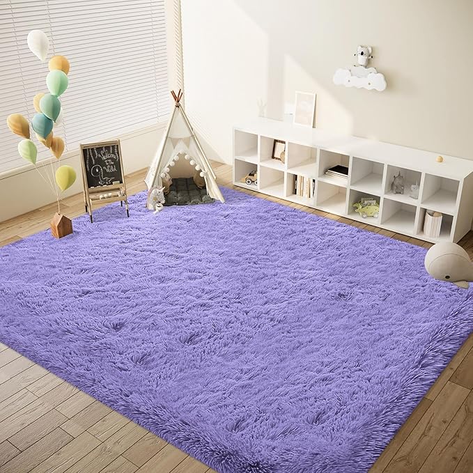 8x10 Area Rugs for Living Room: Fluffy Shag Soft Washable Rug Large Fuzzy Plush Indoor Carpet for Bedroom Nursery Playroom Kids Girls Boys Room (Purple, 8'x10')